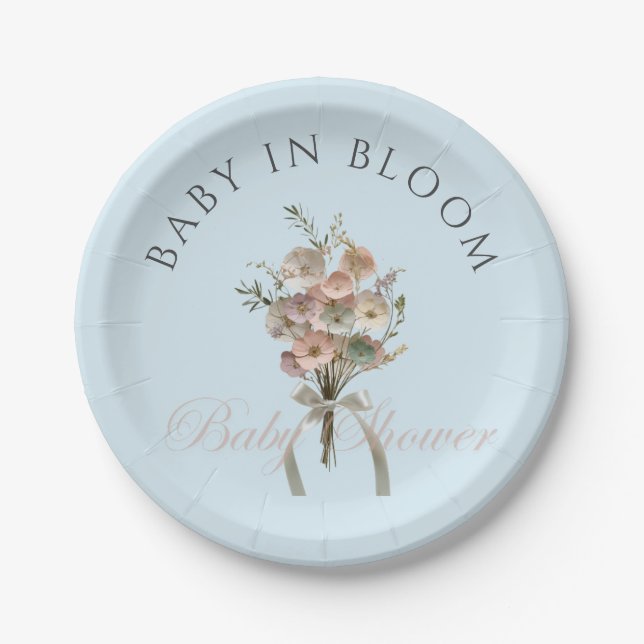 Pressed Wildblume Baby in Bloom Boho Babydusche Pappteller (Vorderseite)
