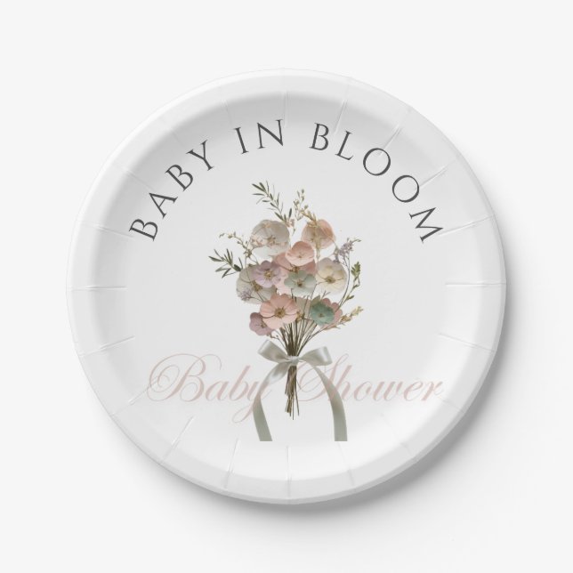 Pressed Wildblume Baby in Bloom Boho Babydusche Pappteller (Vorderseite)