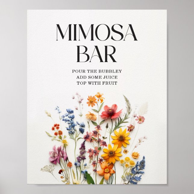 Pressierte Wildblumen Babydusche Mimosa Bar Zeiche Poster (Vorne)