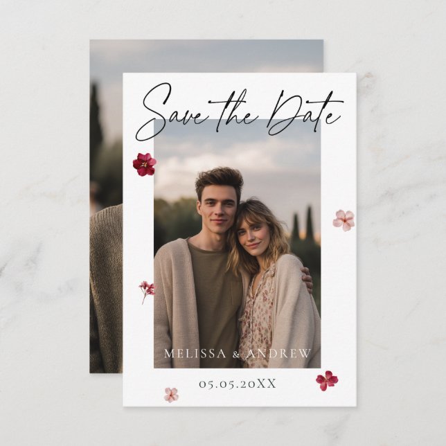Prestige Blume und Foto Save The Date (Vorne/Hinten)
