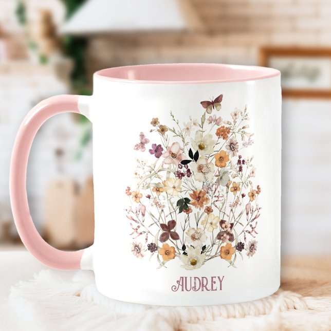 Prestige Wildblumen Botanischer Blumenname Tasse (Pressed Wildflowers Botanical Floral Name Mug)