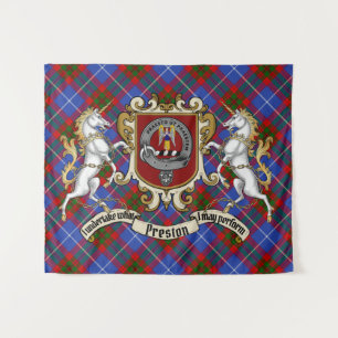 Preston Clan Abzeichen & Unicorns w/Tartan Wandteppich