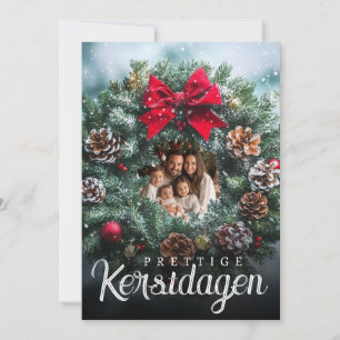 Prettige Kerstdagen Foto Kerstkrans Dennenappels Feiertagskarte