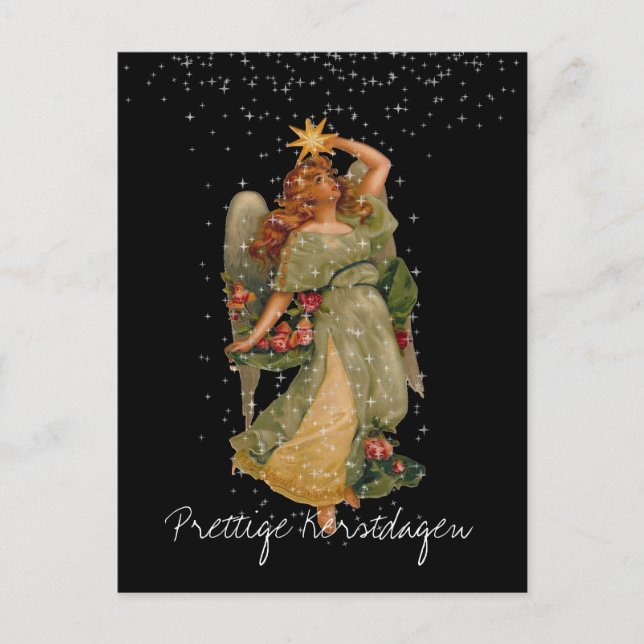 Prettige Kerstdagen Vintag Angel Stars Night Sky Postkarte (Vorderseite)