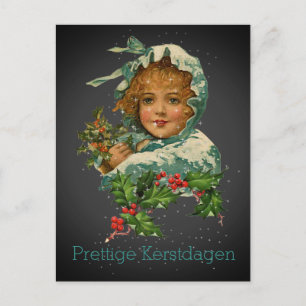 Prettige Kerstdagen Vintag Holly Girl Black Postkarte
