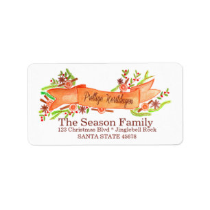 Prettige Kerstdagen, Weihnachtsbanner in Aquarellf Adressaufkleber