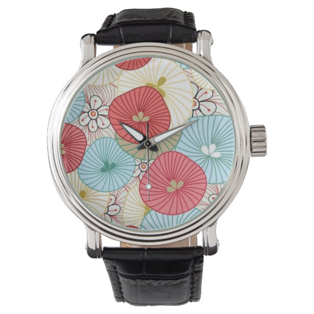 Pretty Abract Colorful Busy Floral Pattern Armbanduhr (Vorderseite)