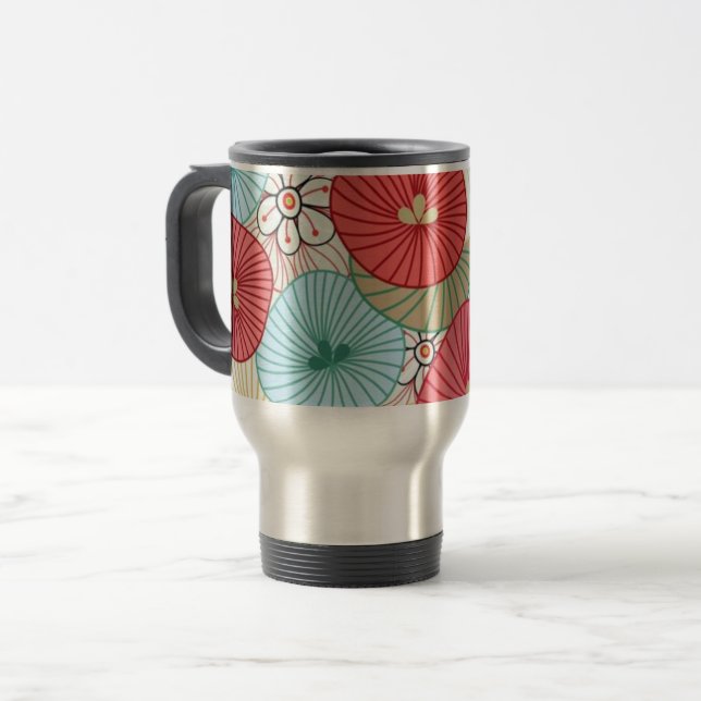 Pretty Abract Colorful Busy Floral Pattern Reisebecher (Vorderseite Links)