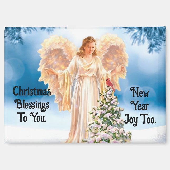 Pretty Angel With Cardinal Christmas Magnet (Vorderseite)