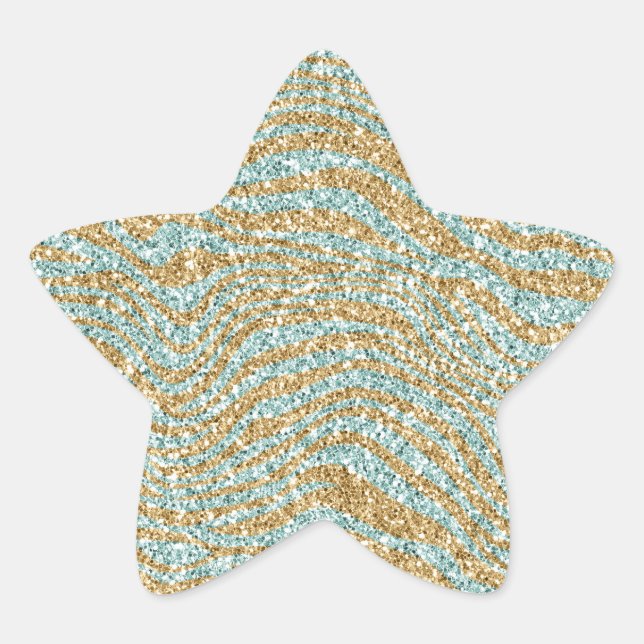 Pretty Aqua Mint Gold Glitter Zebra Print   Stern-Aufkleber (Vorderseite)