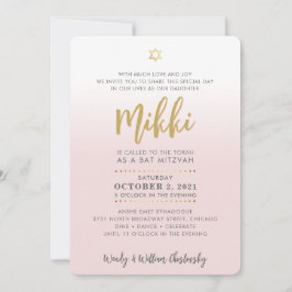 PRETTY Bat Mitzvah pale pink gold elegant script Einladung