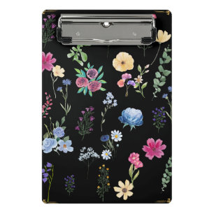 Pretty Black Floral Mini Klemmbrett