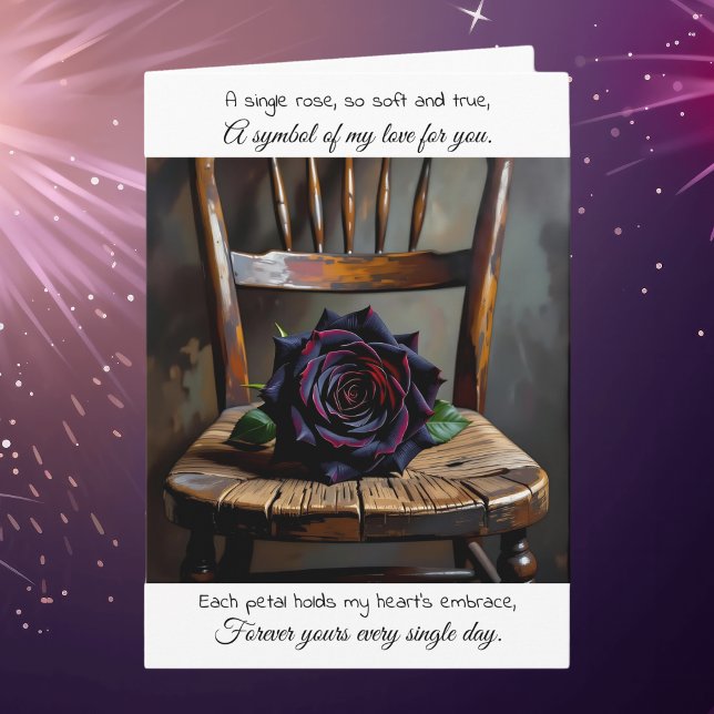 Pretty Black Rose on Rustic Chair | Anniversary Karte (Von Creator hochgeladen)