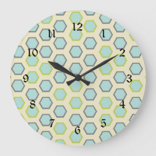Pretty Blue and Lime Green Hexagon Tile Pattern Große Wanduhr