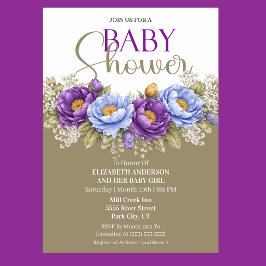 Pretty Blue and Purple Peony Girl Baby Shower Einladung