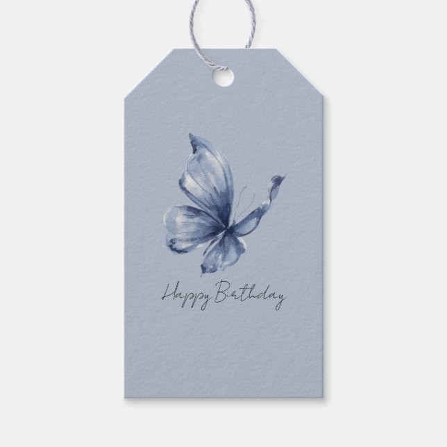 Pretty Blue Butterfly Birthday Geschenkanhänger (Vorderseite)