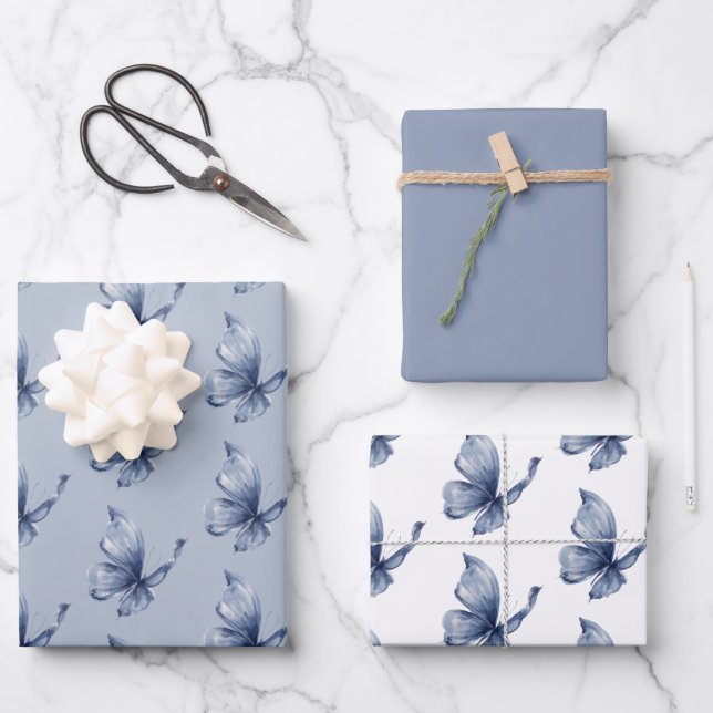 Pretty Blue Butterfly Birthday Geschenkpapier Set (Vorderseite)