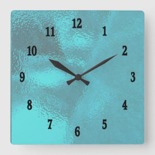 Pretty Blue Glass Design Wall Clock Quadratische Wanduhr