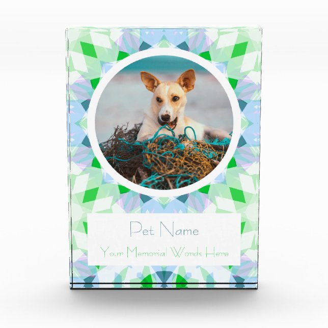 Pretty Blue Green Pet Cat Dog Memorial Keepsake Fotoblock (Vorderseite)