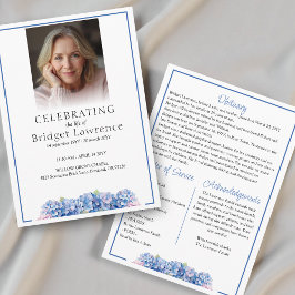 Pretty Blue Hydrangea Celebrating Life - Funeral Programm