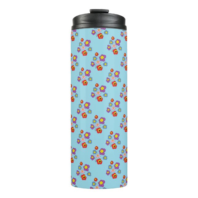 Pretty Blue Ladybug and Flowers Pattern Thermosbecher (Vorderseite)