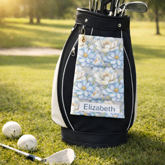 Pretty Blue Magnolia and Peony Personalized Golfhandtuch