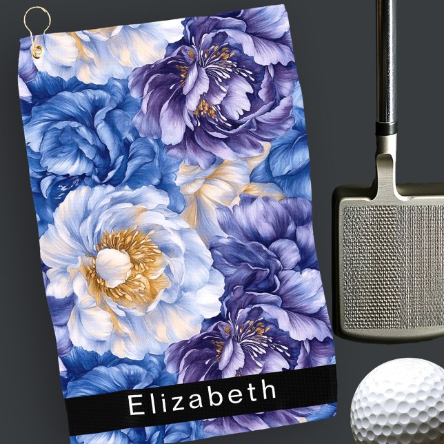 Pretty Blue Peony Personalized Golfhandtuch (Von Creator hochgeladen)