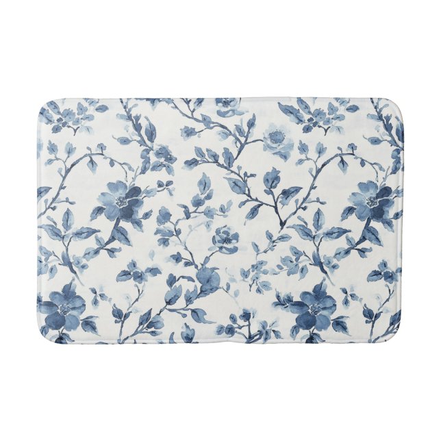 Pretty Blue White Floral   Badematte (Vorderseite)