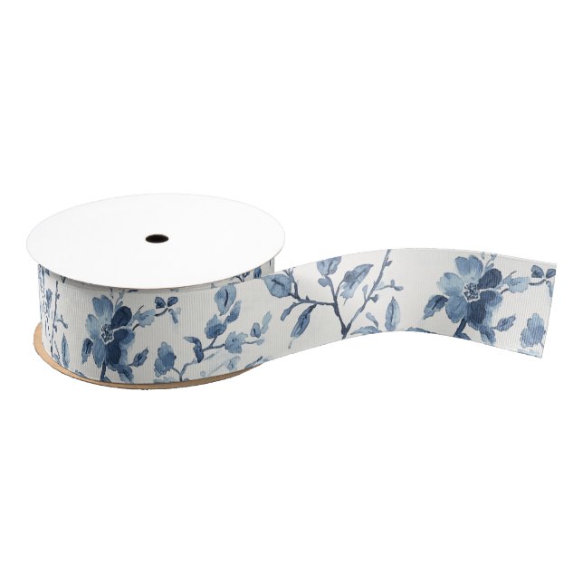 Pretty Blue White Floral Bridal Shower Ripsband (Spule)