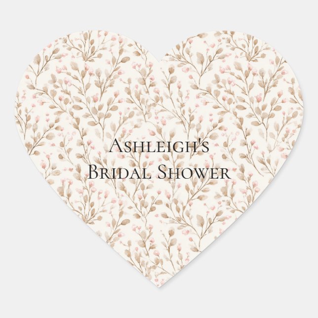 Pretty Blush Pink Cream Floral Bridal Shower Herz-Aufkleber (Vorderseite)