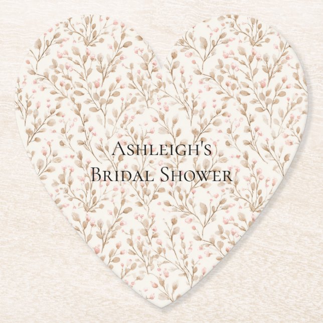 Pretty Blush Pink Cream Floral Bridal Shower Untersetzer (Vorderseite)