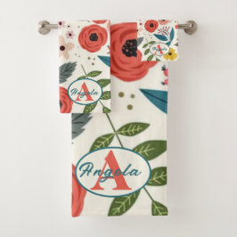 Pretty Blush Pink Floral Botanical Monogram Badhandtuch Set