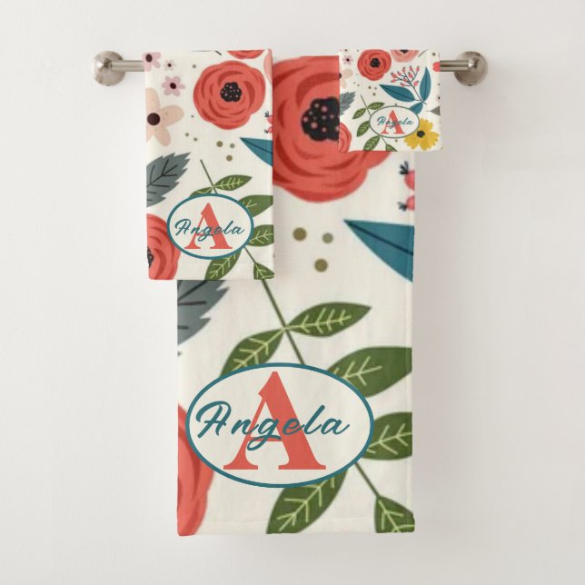 Pretty Blush Pink Floral Botanical Monogram  Badhandtuch Set (Insitu)