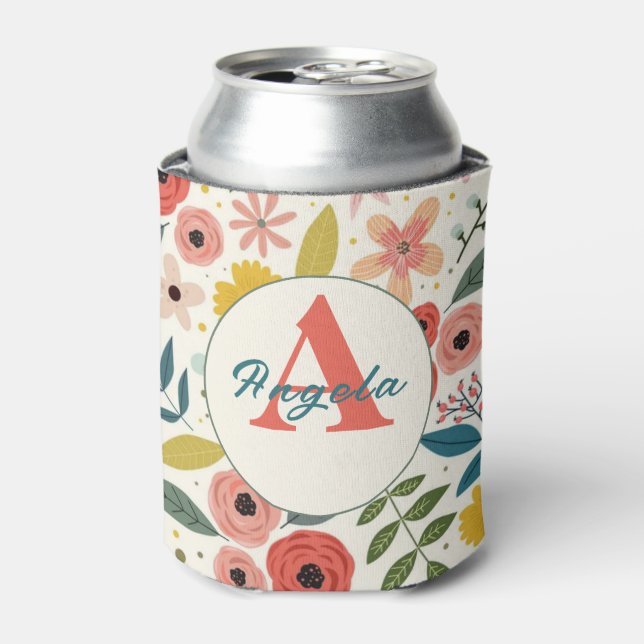 Pretty Blush Pink Floral Botanical Monogram  Dosenkühler (Kanne Vorderseite)