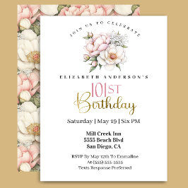Pretty Blush Pink Peony Floral 101st Birthday Einladung