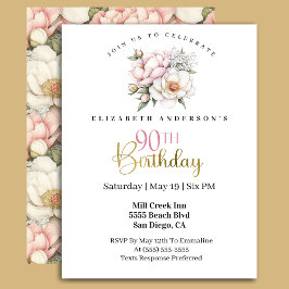 Pretty Blush Pink Peony Floral 90th Birthday Einladung