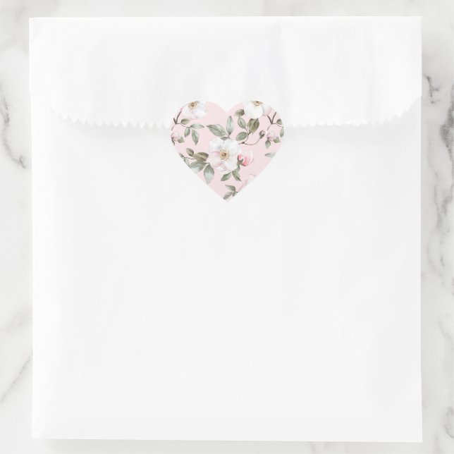 Pretty Blush Pink White Flowers Wedding  Herz-Aufkleber (Tasche)