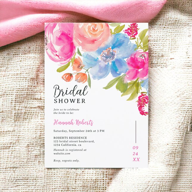 Pretty bohemian floral watercolor bridal shower einladung (Pretty bohemian floral watercolor bridal shower invitation)