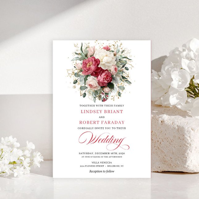 Pretty Bohemian Red White Gold Roses Wedding Invit Einladung (Pretty Bohemian Red White Gold Roses Wedding Invite

)