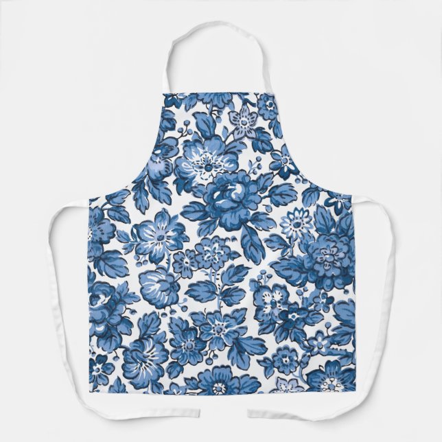 Pretty Boho Blue and White Floral Schürze (Vorderseite)
