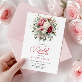 Pretty Boho Ruby White Gold Floral Bridal Shower  Einladung