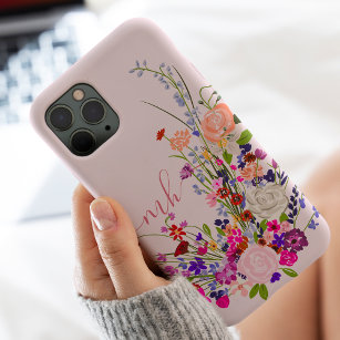 Pretty botanical floral wild flowers chic monogram Case-Mate iPhone hülle