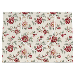 Pretty Chic Red Cream Floral Birthday Große Geschenktüte