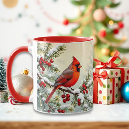Pretty Christmas Cardinal and Pine Branches Tasse