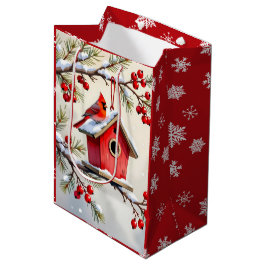 Pretty Christmas Cardinal & Birdhouse Snowflakes Mittlere Geschenktüte
