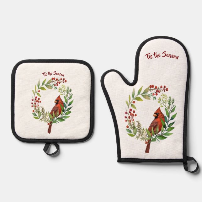 Pretty Classic Cardinal Red Bird Ofenhandschuh & Topflappen-Set (Vorderseite)