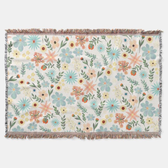 Pretty Colorful Ditsy Floral White Design Wrapping Decke (Vorderseite)