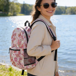 Pretty Colorful Floral Motif Purple Pink Monogram Bedruckter Rucksack