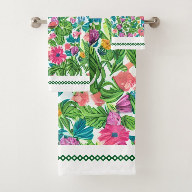 Pretty colorful flower garden Femenine geen pink Badhandtuch Set (Insitu)