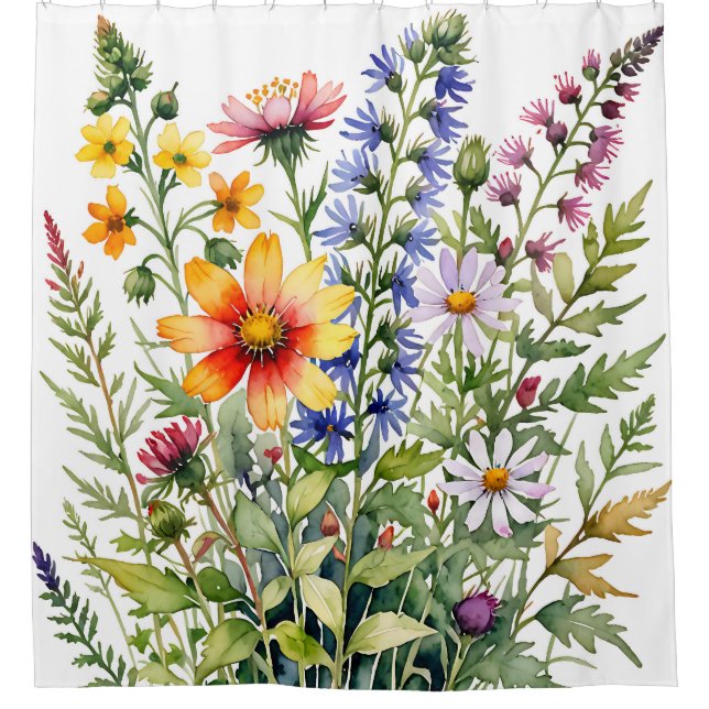 Pretty colorful wildflowers watercolor painting duschvorhang (Vorderseite)
